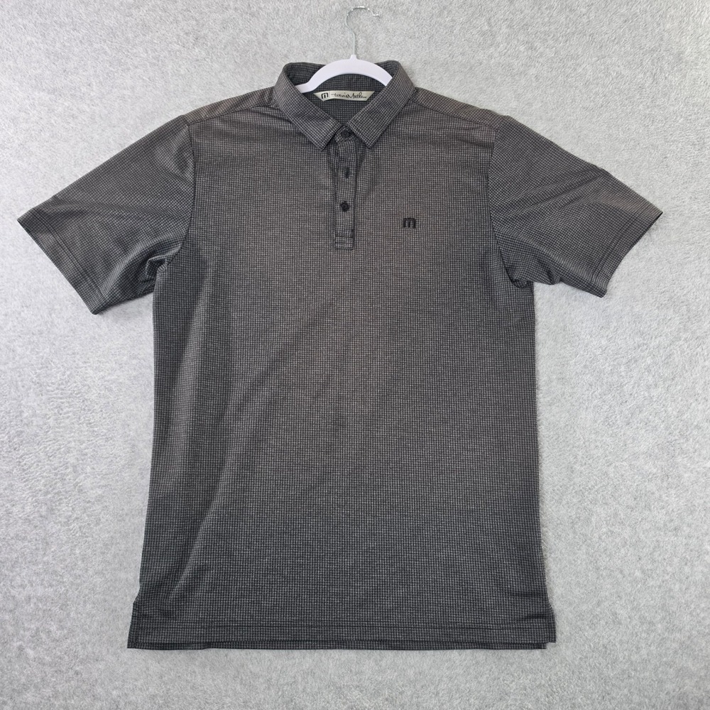 TravisMathew Mens Grey Black Micro Check Stretch Golf Polo Shirt Size M